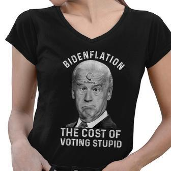 Bidenflation The Cost Of Voting Stupid Women V-Neck T-Shirt - Monsterry DE