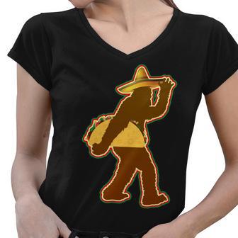 Bigfoot Carrying Taco Cinco De Mayo Tshirt Women V-Neck T-Shirt - Monsterry