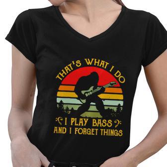 Bigfoot Guitar Funny Sasquatch Women V-Neck T-Shirt - Monsterry