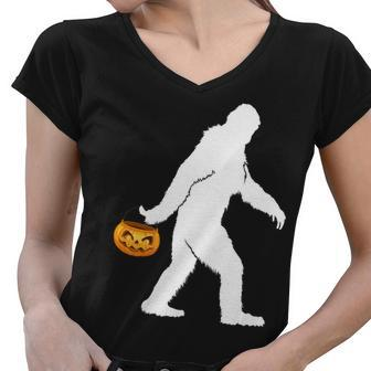 Bigfoot Sasquatch Halloween Pumpkin T-Shirt Graphic Design Printed Casual Daily Basic Women V-Neck T-Shirt - Thegiftio UK