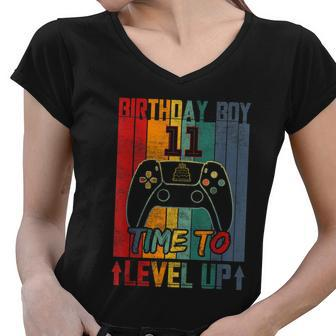 Birthday Boy 11 Time To Level Up 11 Birthday 11 Year Old Cool Gift Women V-Neck T-Shirt - Monsterry DE
