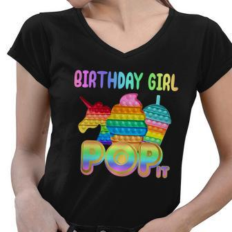 Birthday Girl Pop It Funny Cute Colorful Women V-Neck T-Shirt - Monsterry UK
