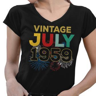 Birthday Vintage July 1959 Flag Firework 4Th July Women V-Neck T-Shirt - Thegiftio UK