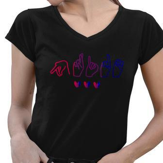 Bisexual Asl Pride Bi Sign Langauge Bisexuality Outfit Women V-Neck T-Shirt - Monsterry