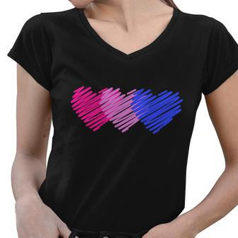 Bisexual Flag Hearts Love Lgbt Bi Pride Women V-Neck T-Shirt - Monsterry