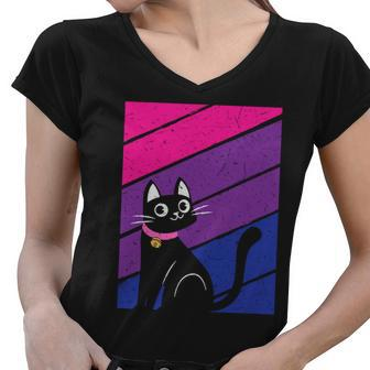 Black Cat Bisexual Pride Lgbt Pride Month Women V-Neck T-Shirt - Monsterry UK