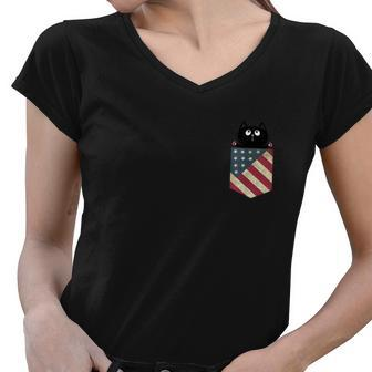 Black Cat In The Pocket Ready For A Hugging 4Th Of July Women V-Neck T-Shirt - Monsterry UK