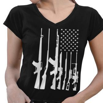 Black Gun American Flag - Rifle Weapon Firearm 2Nd Amendment Women V-Neck T-Shirt - Monsterry AU