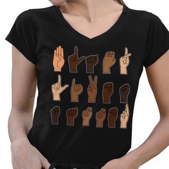 Black Lives Matter Sign Language Tshirt Women V-Neck T-Shirt - Monsterry DE