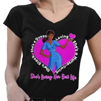 Black Nurse Living Her Best Life Tshirt Women V-Neck T-Shirt - Monsterry DE