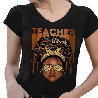 Black Smart Teacher Women V-Neck T-Shirt - Monsterry AU