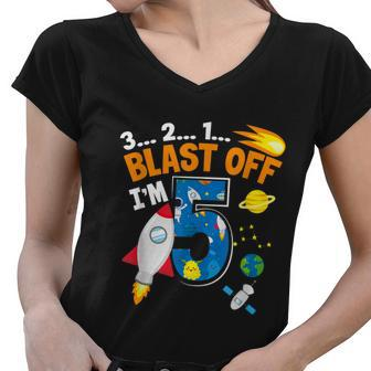 Blast Off Im 5 Funny Astronaut 5Th Birthday Space Costume Women V-Neck T-Shirt - Monsterry AU