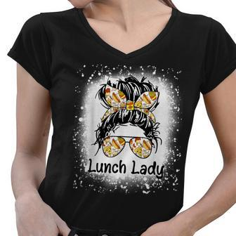 Bleached Lunch Lady Messy Hair Woman Bun Lunch Lady Life Women V-Neck T-Shirt - Thegiftio UK