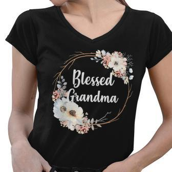 Blessed Grandma Floral Tshirt Women V-Neck T-Shirt - Monsterry AU