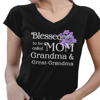 Blessed To Be Called Mom Grandma & Great Grandma Tshirt Women V-Neck T-Shirt - Monsterry UK