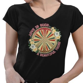 Boho Vintage Love Is Such A Beautiful Thing Women V-Neck T-Shirt - Seseable
