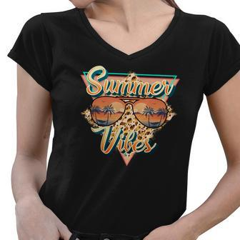 Boho Vintage Summer Vibes Custom Women V-Neck T-Shirt - Seseable