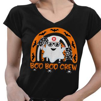 Boo Boo Crew Ghost Doctor Emt Halloween Nurse Women V-Neck T-Shirt - Seseable