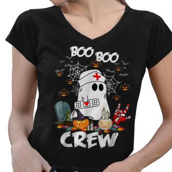 Boo Boo Crew Ghost Nurse Retro Halloween 2022 Nursing Rn Women V-Neck T-Shirt - Seseable