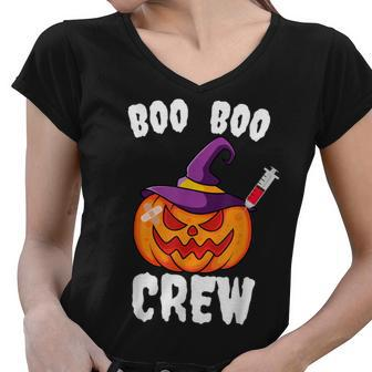 Boo Boo Crew Nurse Pumpkin Funny Halloween Ghost Costume Women V-Neck T-Shirt - Seseable