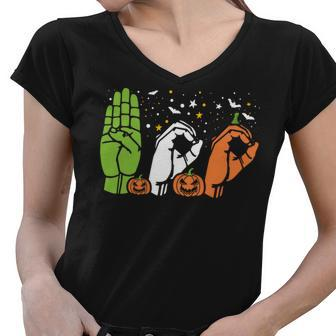 Boo Hands American Sign Language Asl Halloween Pride Women V-Neck T-Shirt - Thegiftio UK
