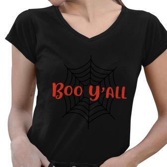 Boo Yall Spiderweb Halloween Quote Women V-Neck T-Shirt - Monsterry AU