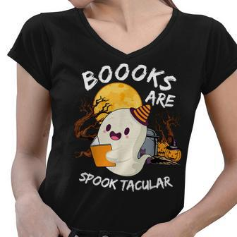 Boooks Ghost Funny Halloween Teacher Book Library Reading Women V-Neck T-Shirt - Thegiftio UK