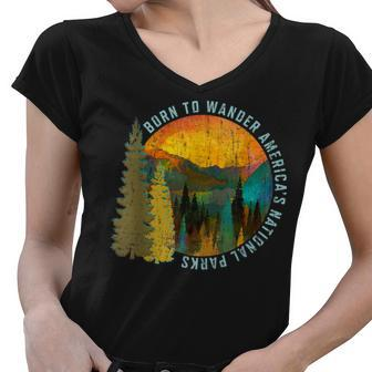 Born To Wander Americas National Parks Vintage Women V-Neck T-Shirt - Thegiftio UK