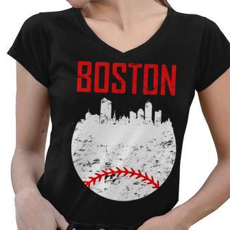 Boston Baseball City Women V-Neck T-Shirt - Monsterry