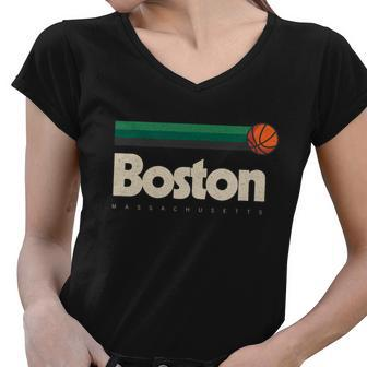 Boston Basketball Bball Massachusetts Green Retro Boston Graphic Design Printed Casual Daily Basic Women V-Neck T-Shirt - Thegiftio UK