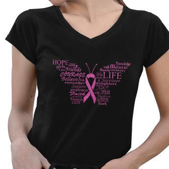 Breast Cancer Awareness Butterfly Ribbon Quotes Tshirt Women V-Neck T-Shirt - Monsterry CA
