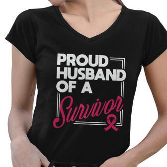 Breast Cancer Awareness Proud Husband Of A Survivor Women V-Neck T-Shirt - Monsterry