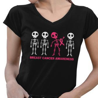 Breast Cancer Awareness Sleleton Halloween Quote Women V-Neck T-Shirt - Monsterry CA