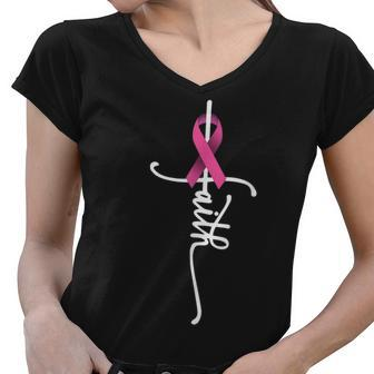 Breast Cancer Faith Breast Cancer Awareness Support Warrior V3 Women V-Neck T-Shirt - Thegiftio UK