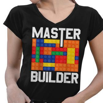 Brick Builder Funny Blocks Master Builder V3 Women V-Neck T-Shirt - Thegiftio UK