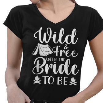 Bride Funny Bachelorette Party Camping Bridal Wedding V2 Women V-Neck T-Shirt - Seseable