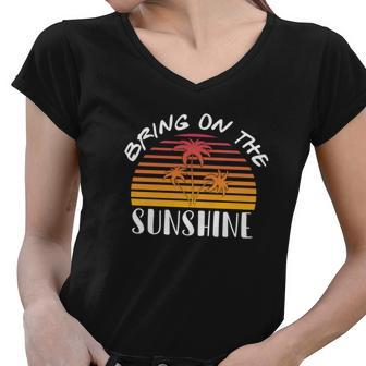 Bring On The Sunshine Retro Summer Sunset Palm Trees Women V-Neck T-Shirt - Thegiftio UK