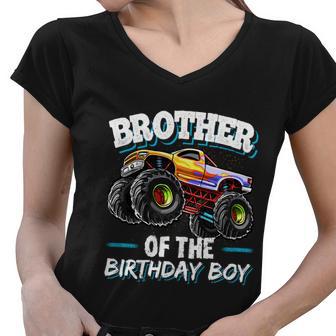 Brother Of The Birthday Boy Monster Truck Birthday Cool Gift Women V-Neck T-Shirt - Monsterry CA