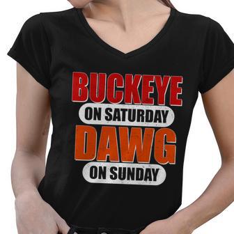 Buckeye On Saturday Dawg On Sunday Tshirt Women V-Neck T-Shirt - Monsterry AU