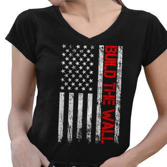 Build The Wall Distressed Flag Women V-Neck T-Shirt - Monsterry CA