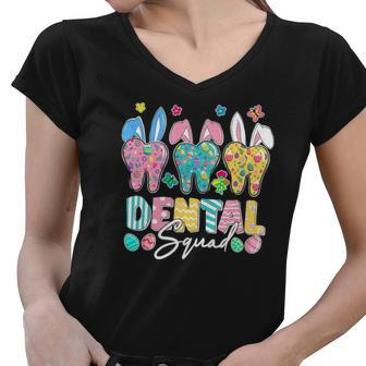 Bunny Ears Cute Tooth Dental Squad Dentist Easter Day Women V-Neck T-Shirt | Mazezy