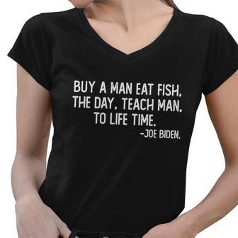 Buy A Man Eat Fish Joe Biden Scrambled Quote Tshirt Women V-Neck T-Shirt - Monsterry AU