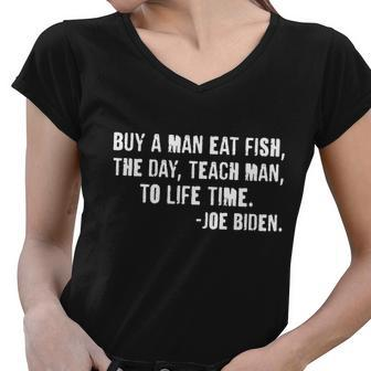 Buy A Man Eat Fish Joe Biden Tshirt Women V-Neck T-Shirt - Monsterry