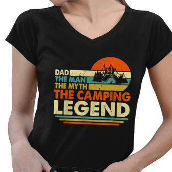 Camper Funny Camping Dad Man Myth Legend Father Vintage Women V-Neck T-Shirt - Monsterry