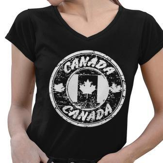 Canada Retro Circle Tshirt Women V-Neck T-Shirt - Monsterry