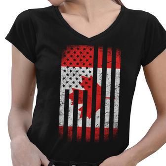 Canada Usa Mash-Up Maple Leaf Retro Flag Tshirt Women V-Neck T-Shirt - Monsterry UK