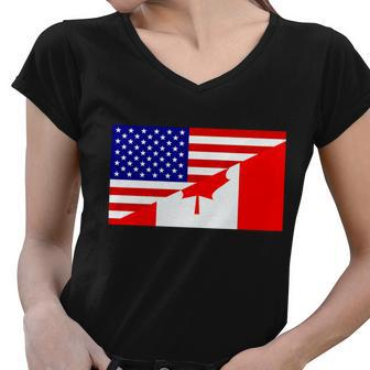 Canadian American Usa Flag Women V-Neck T-Shirt - Monsterry UK