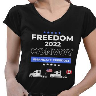 Canadian Truckers Freedom Over Fear No Mandates Convoy Women V-Neck T-Shirt - Monsterry UK