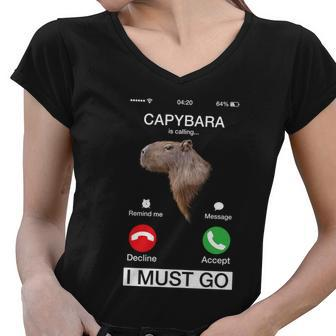 Capybara Is Calling Funny Capibara Rodent Animal Lover Humor Cute Gift Women V-Neck T-Shirt - Monsterry CA