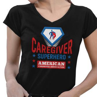 Caregiver Superhero Official Aca Apparel Women V-Neck T-Shirt | Mazezy